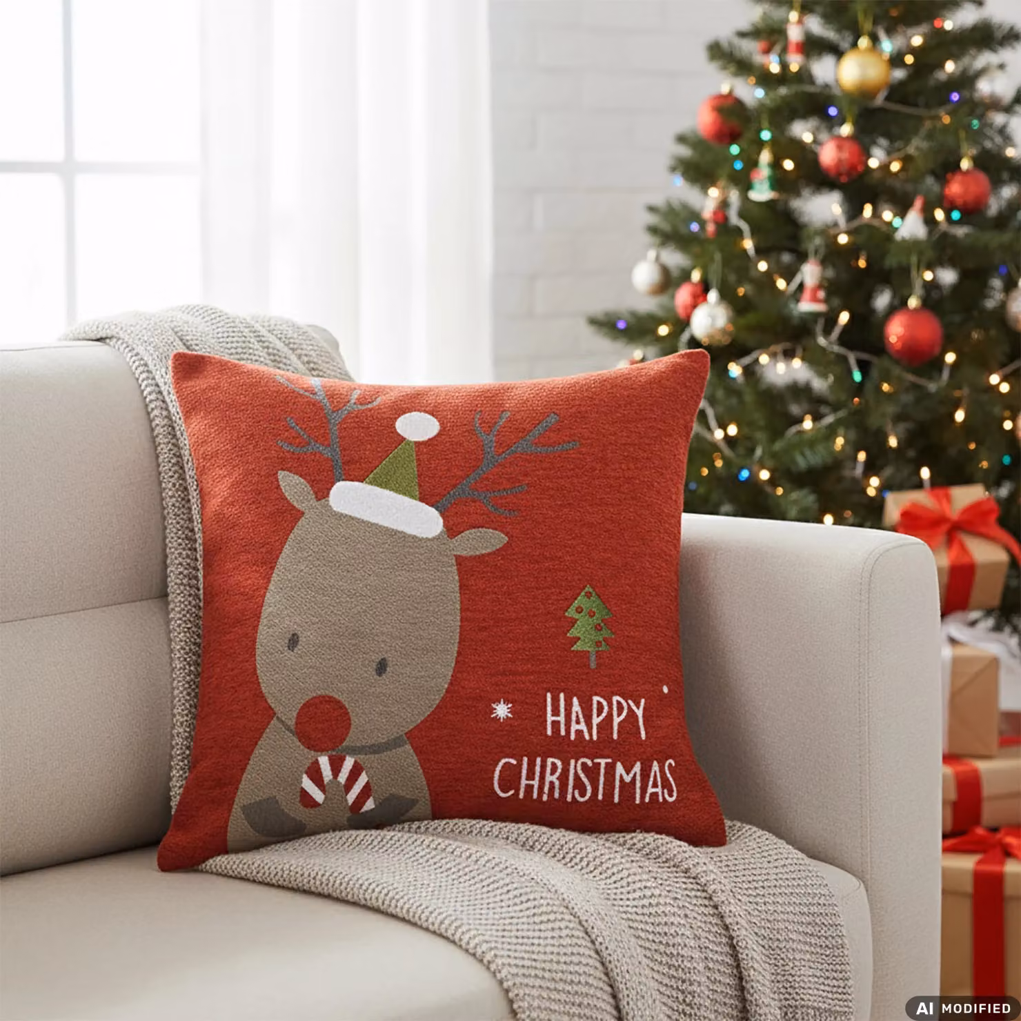 Cuscino Natalizio Jacquard VESTIAMO CASA Rosso, Sfoderabile e Lavabile in Lavatrice, 45 x 45 cm – 2