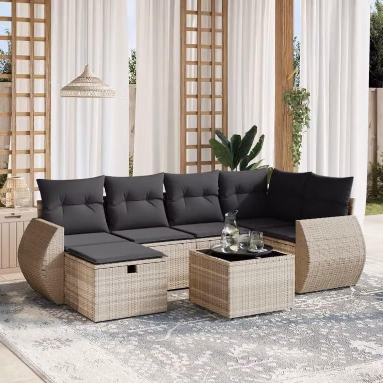 Maison Exclusive - Set Divani da Giardino 7pz con Cuscini Grigio Chiaro Polyrattan