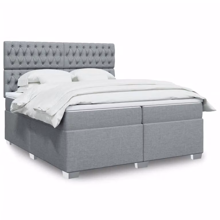 vidaXL Giroletto a Molle con Materasso Ibrido in Tessuto Grigio e Bianco L/P: 200 x 200 cm