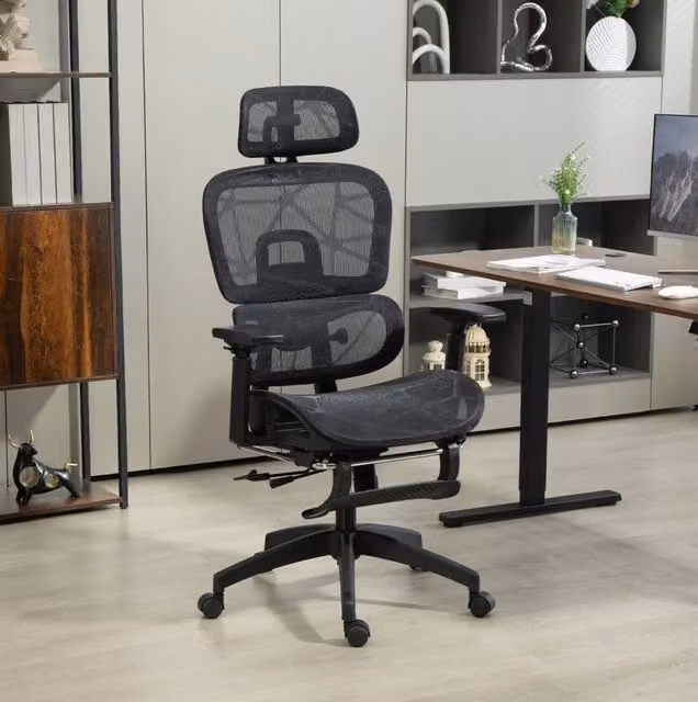 Sedia da ufficio ergonomica ULEVR in rete nera con poggiatesta, supporto lombare, reclinabile fino a 135¡ã e poggiapiedi