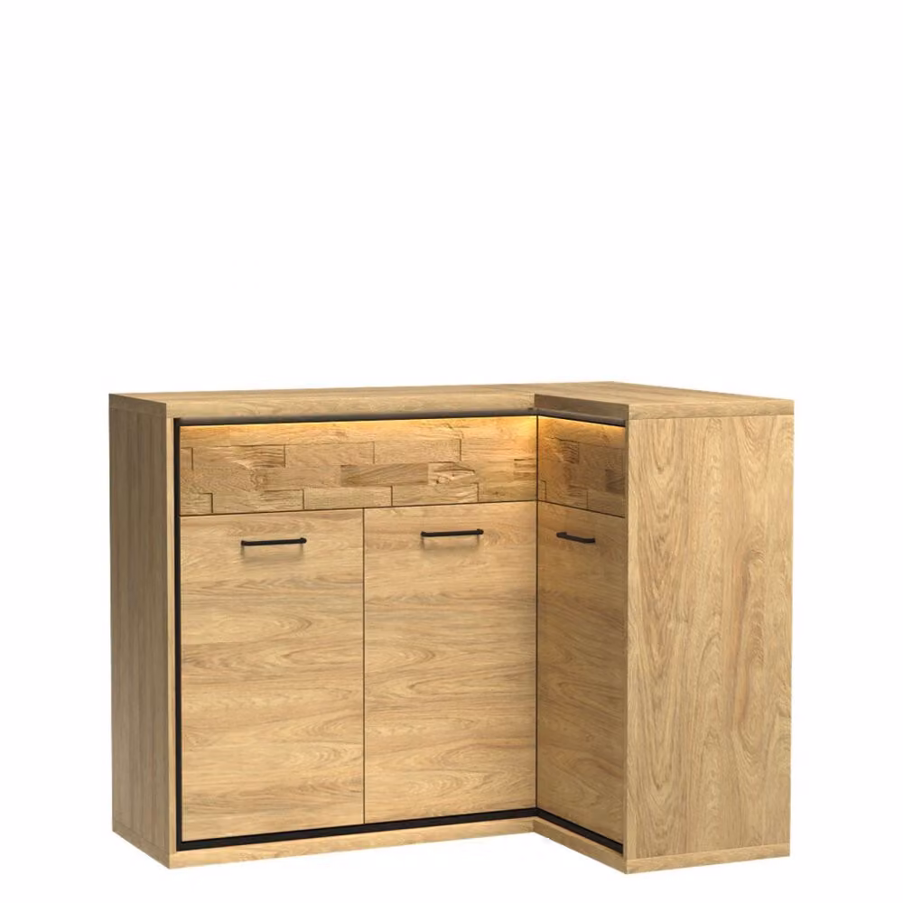 Cassettiera combinata ad angolo con illuminazione a LED SUCRE 4 – noce hikora / rovere