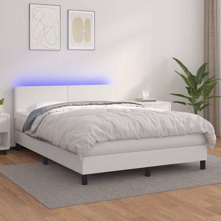 vidaXL Giroletto con Materasso e Illuminazione LED in Similpelle Bianco L/P: 140 x 200 cm