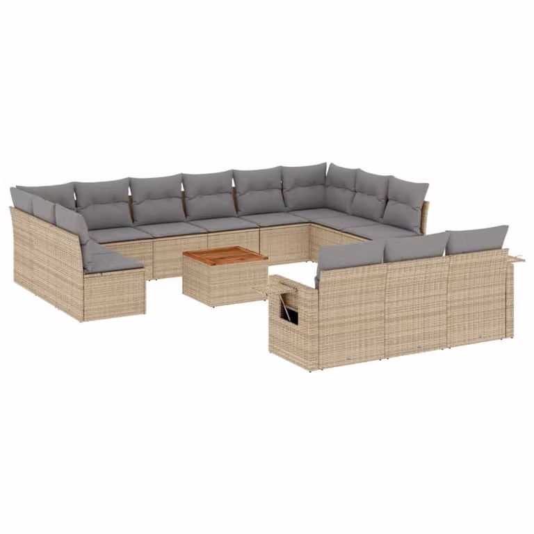 Set Divano da Giardino 14 pz con Cuscini Beige Misto Polyrattan