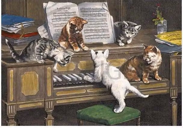 Calendario dell'Avvento con immagini - fuga di gatti (gatti al pianoforte) 38x26 cm