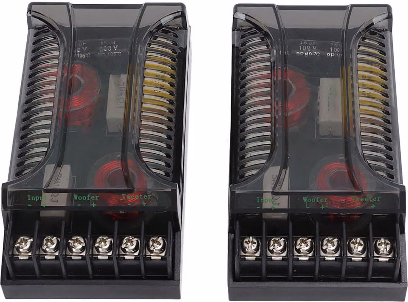 2pcs 2 Way Car Audio Crossover Protezione da sovracorrente Universale Dissipazione di calore Altoparlante Divisore di frequenza