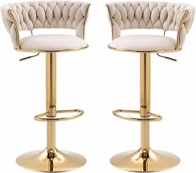 Set di 2 Sgabelli da Bar Gomyway in Velluto Bianco con Rotazione a 360° e Altezza Regolabile