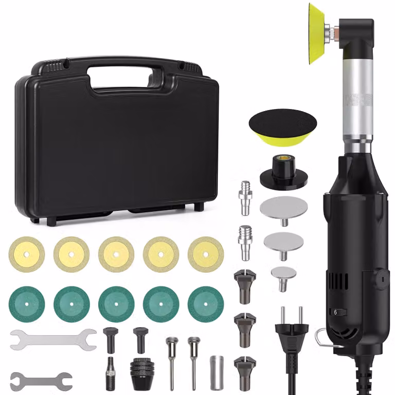 Smerigliatrice angolare elettrica, 6 livelli di velocità, design ergonomico, colore nero