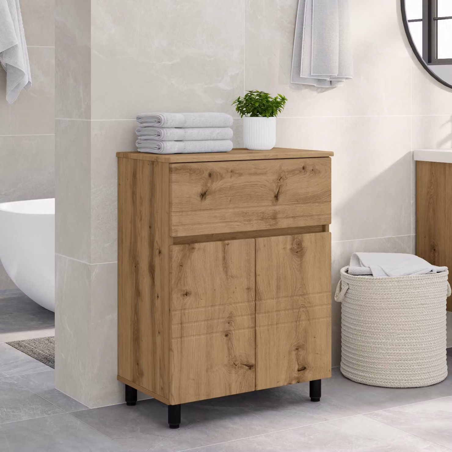 vidaXL Mobiletto da bagno in legno marrone con ante a battente L 60 x P 35 x H 80 cm