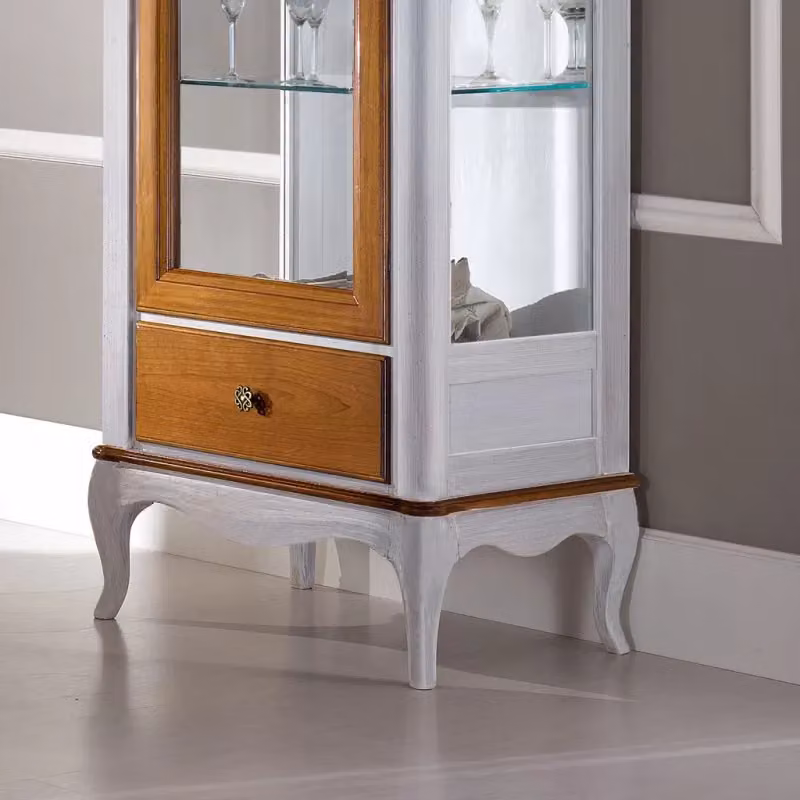 Vetrina classica provenzale in legno con ante in vetro e cassetto Mobili 2G L/P/H: 61 x 40 x 140 cm – 3