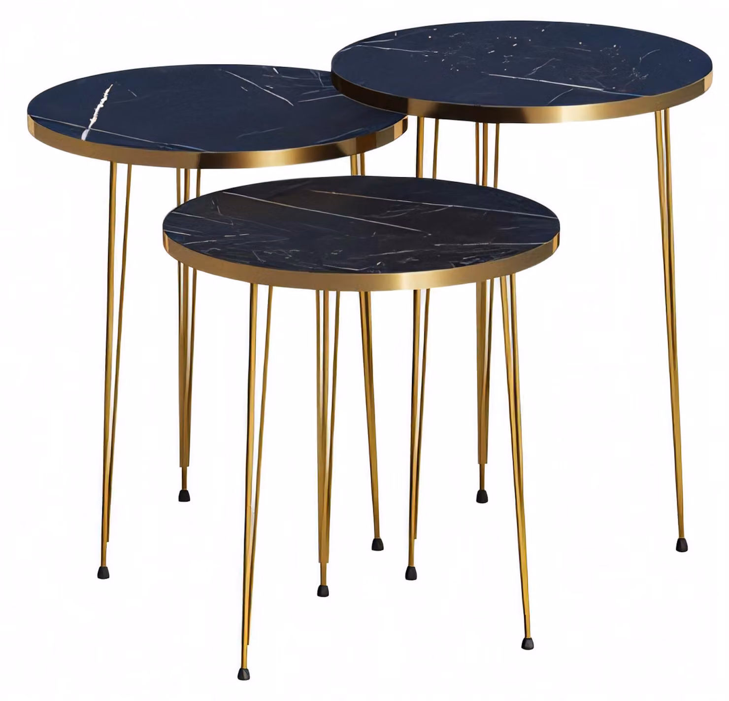 Elegantes schwarzes Couchtisch-Set aus Holz und Edelstahl