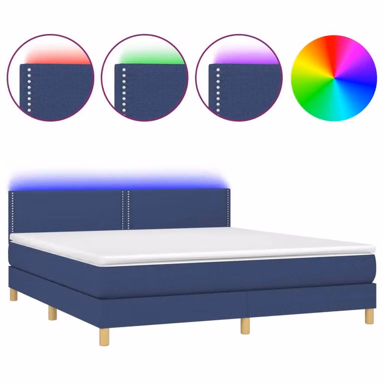 Letto a Molle con Materasso e LED Blu 180x200 cm in Tessuto