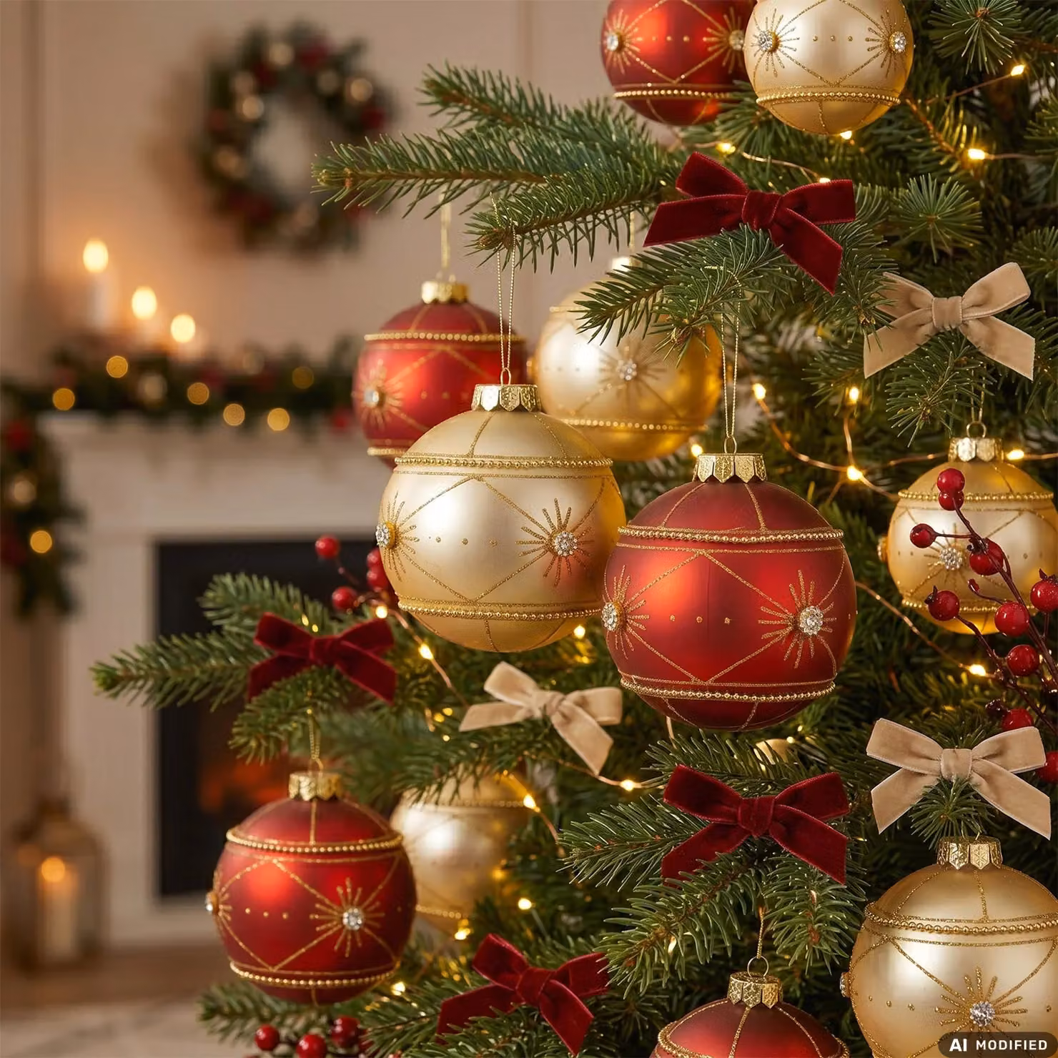 Set di 4 palline di Natale Vestiamo Casa in plastica infrangibili, colori rosso e oro, diametro: 10 cm – 2