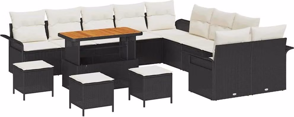 Set Divano da Giardino con cuscino 14 pcs Nero polyrattan