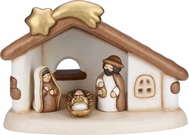 Set capanna natalizia Thun con Sacra Famiglia e stella cometa in ceramica bianca