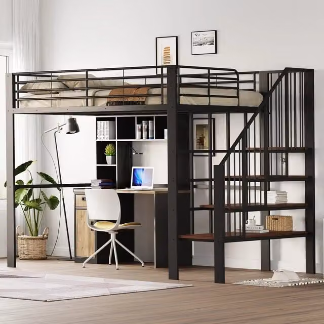 Letto a Soppalco con Contenitore e Scala ¨C MINIMAL ¨C Metallo 140x200