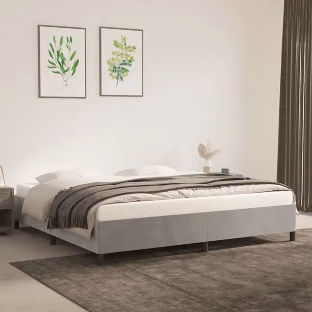 Struttura Letto Design Mania in Velluto Grigio Chiaro senza Materasso L: 200 cm, P: 200 cm, H: 35 cm