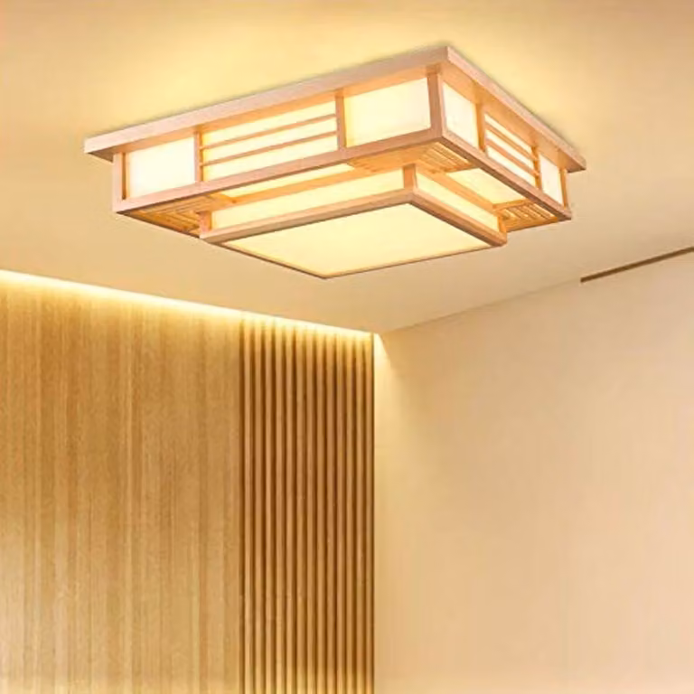 Lampada a soffitto Dimbare in legno e PVC - Plafoniera beige per soggiorno e camera da letto