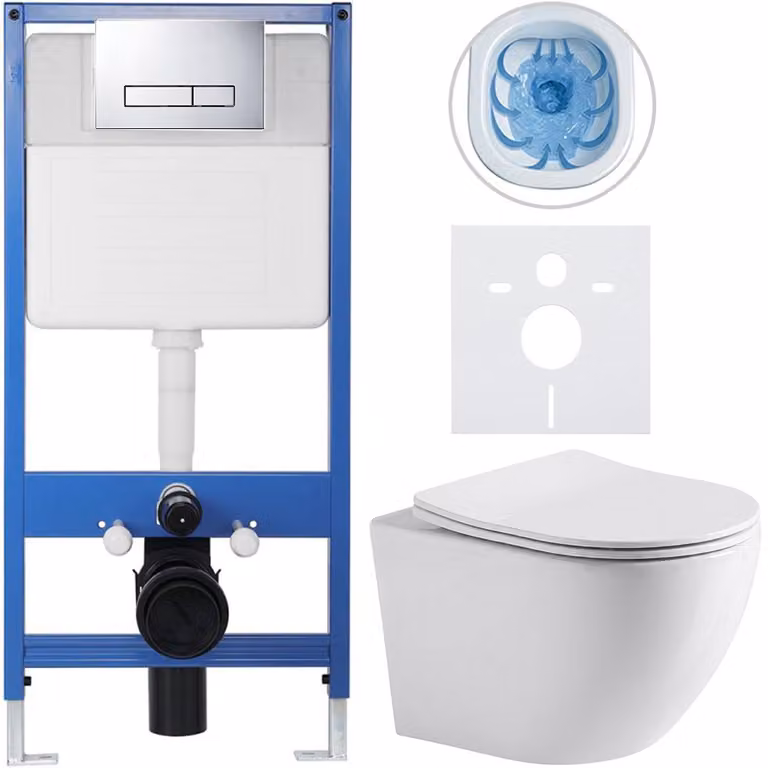 CERANO - Set completo per WC da incasso Lite/Verde - bianco lucido - pulsante WC Slim, cromato - installazione a parete/cartongesso - 49x36 cm