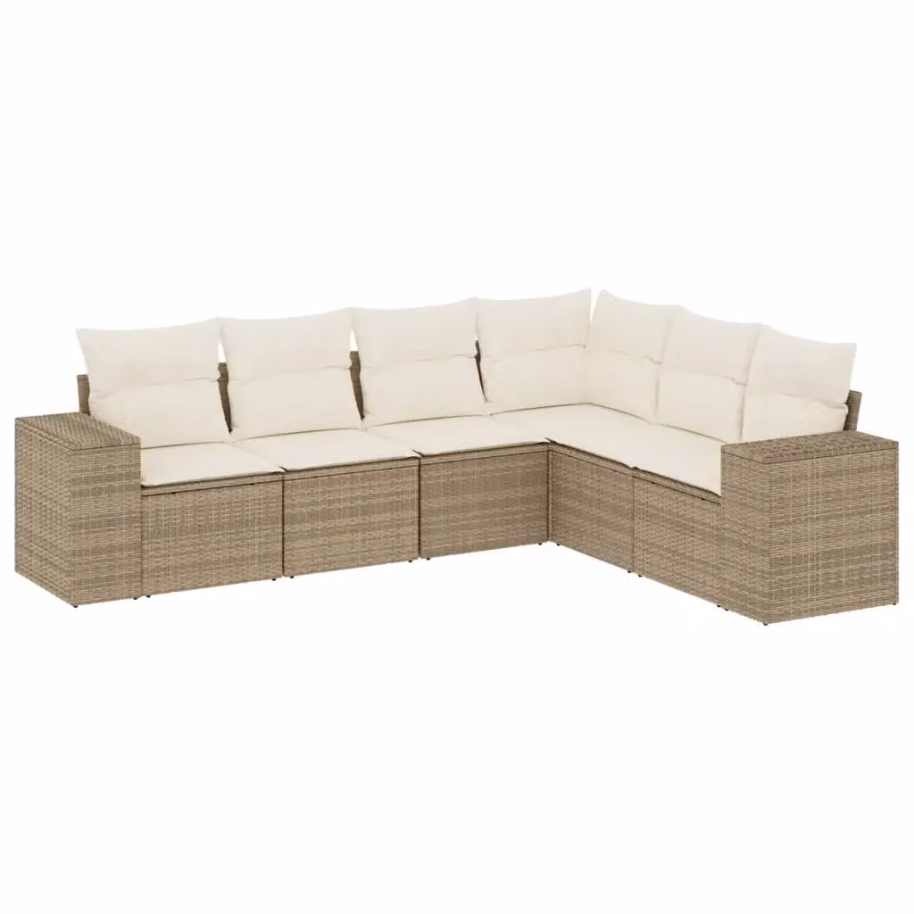 vidaXL Set Divano da Giardino a L 6 pz in Polyrattan con Cuscini Beige e Rivestimenti Rimovibili – 2