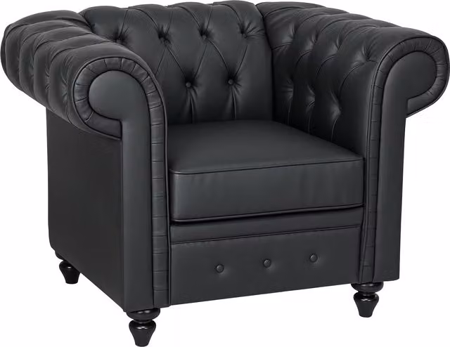 Poltrona da salotto HOMCOM in stile Chesterfield con rivestimento in finta pelle PU e gambe in legno, colore nero – 1