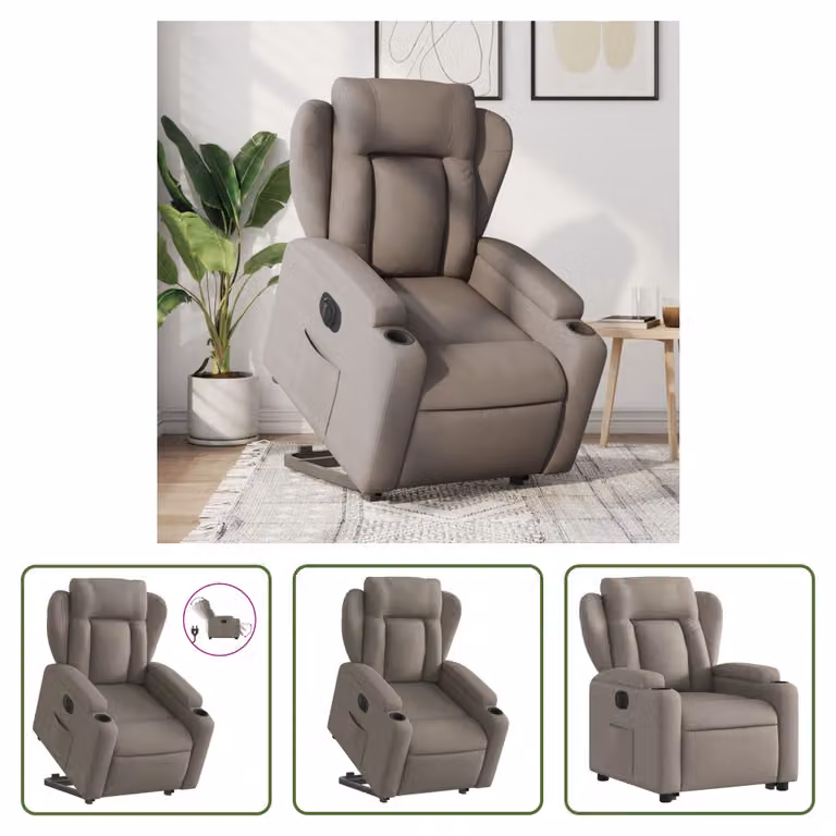 The Living Store Poltrona relax con ausilio per l'alzata in tessuto Electric Taupe