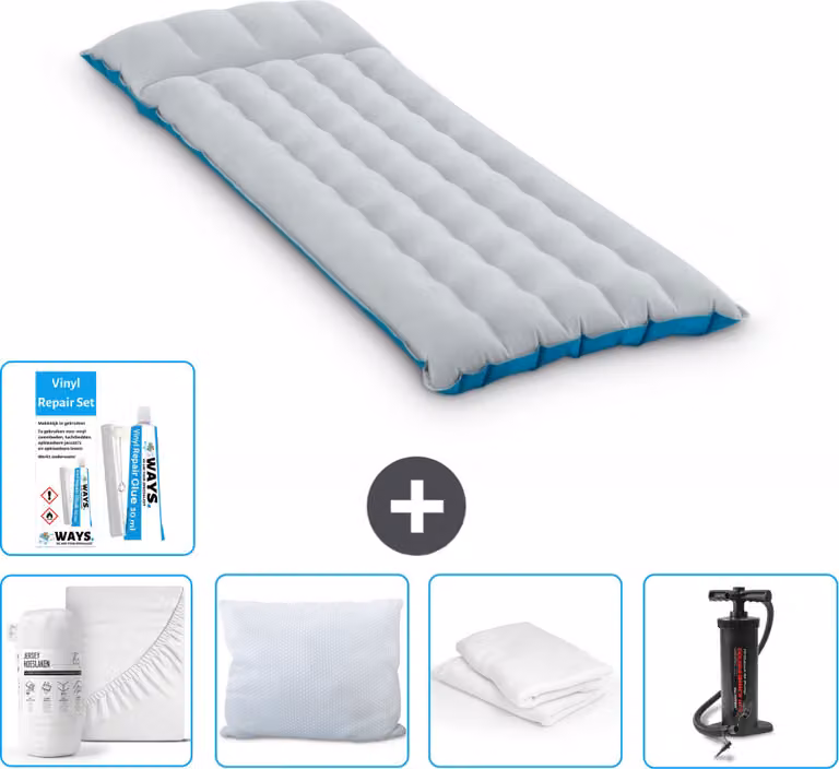 Materassino da campeggio Intex - 1 persona - 67 x 184 x 17 cm - blu - include lenzuolo - bacio - pompa - kit di riparazione e protezione per il cuscino