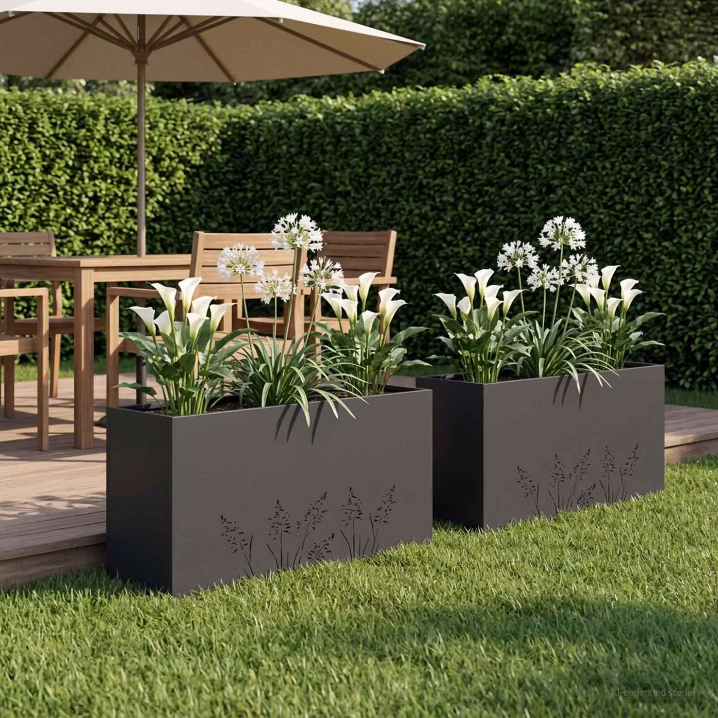 Set di 2 vasi da giardino vidaXL in metallo nero L 100 cm x P 20 cm x H 49 cm