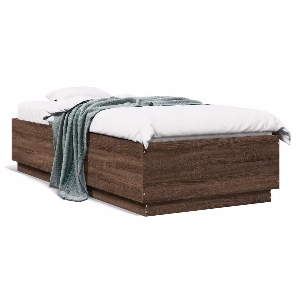 Letto singolo vidaXL in legno rovere marrone con doghe piatte L 90 cm x P 200 cm x H 40 cm – 2