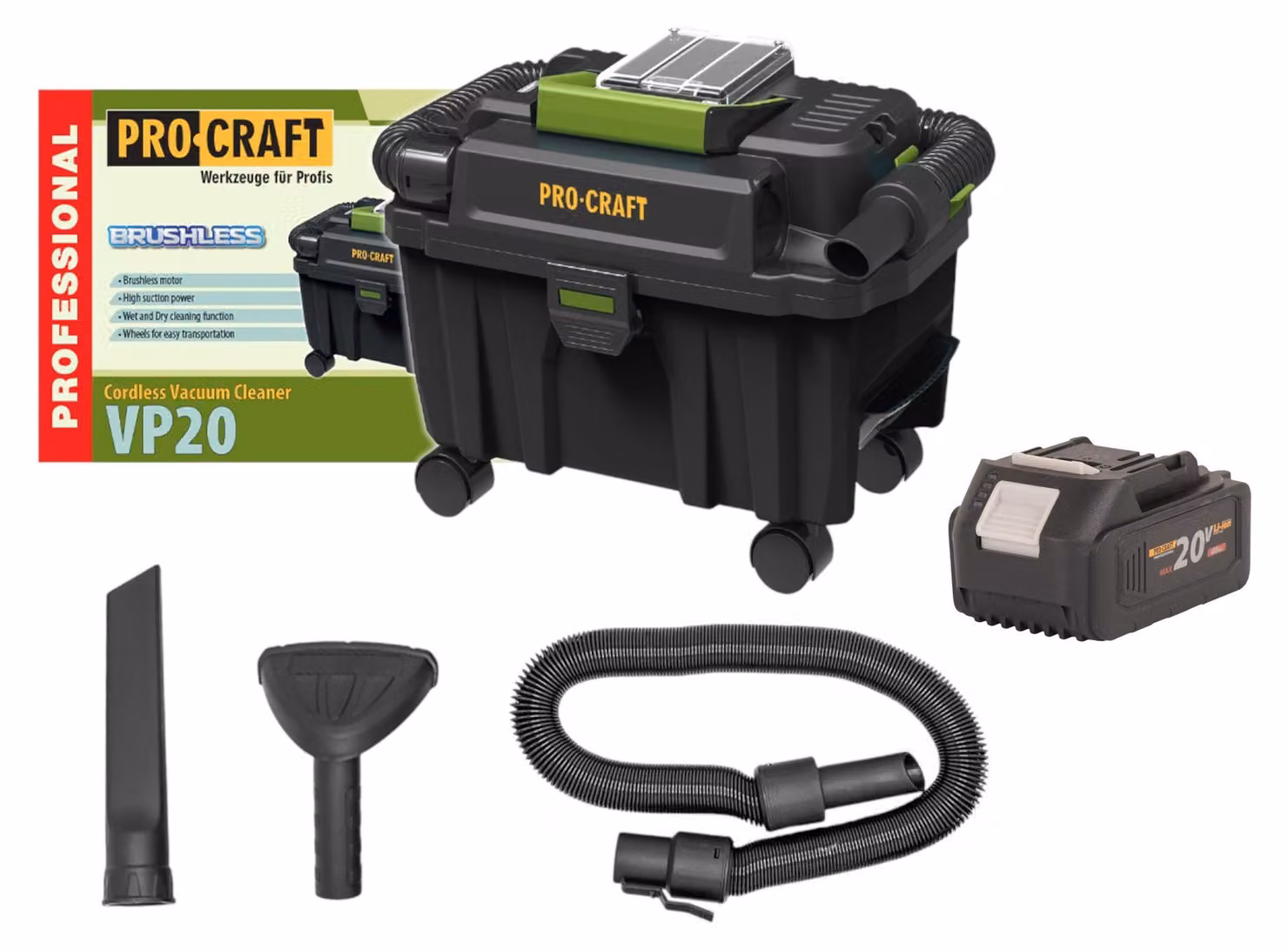 Aspirapolvere industriale a batteria Procraft VP20 20 V 10 l Brushless + 1x batteria 4,0 Ah - senza caricabatteria