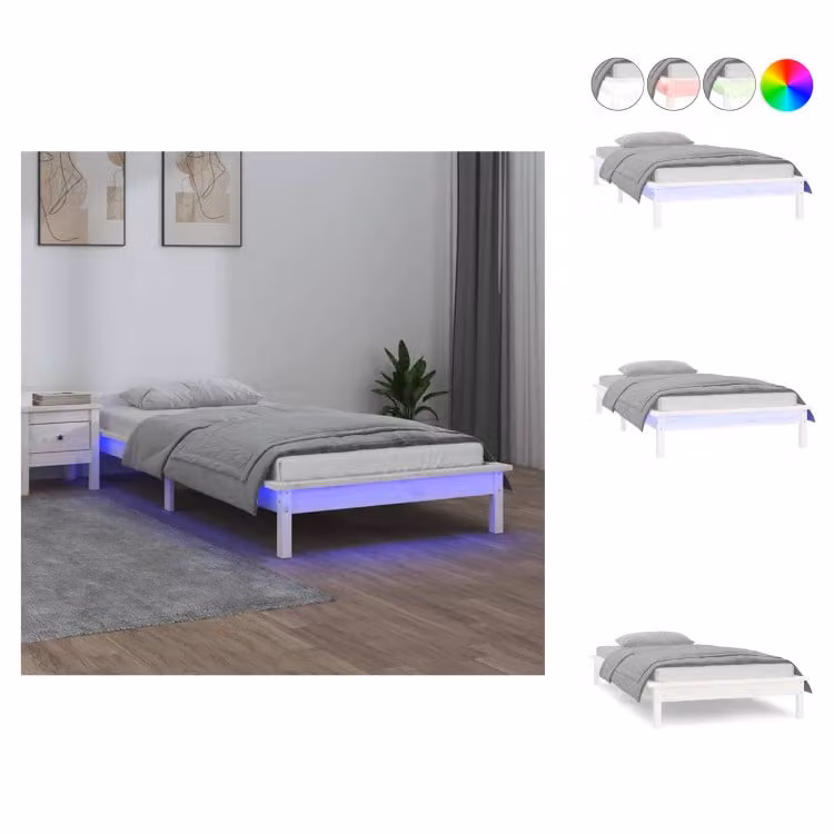 vidaXL Letto in legno massiccio con LED bianchi 75x190 cm - Letti e strutture letto