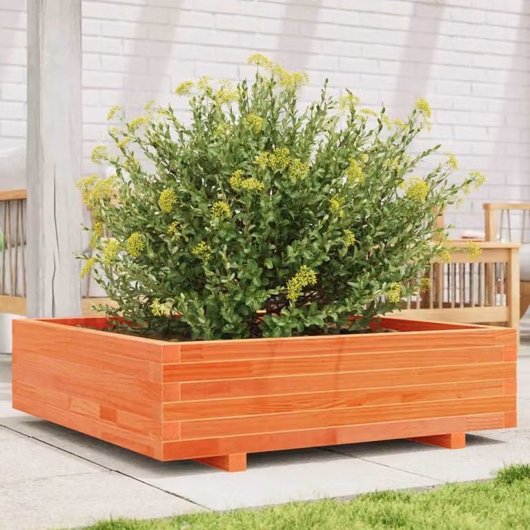 Fioriera da giardino vidaXL in legno di pino massello, colore marrone e arancione, L 90 cm x P 90 cm x H 26,5 cm