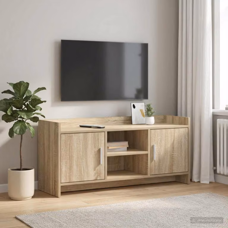 Mobile TV vidaXL in legno ingegnerizzato e metallo, colore Rovere Sonoma, L 102 x P 33 x H 47 cm
