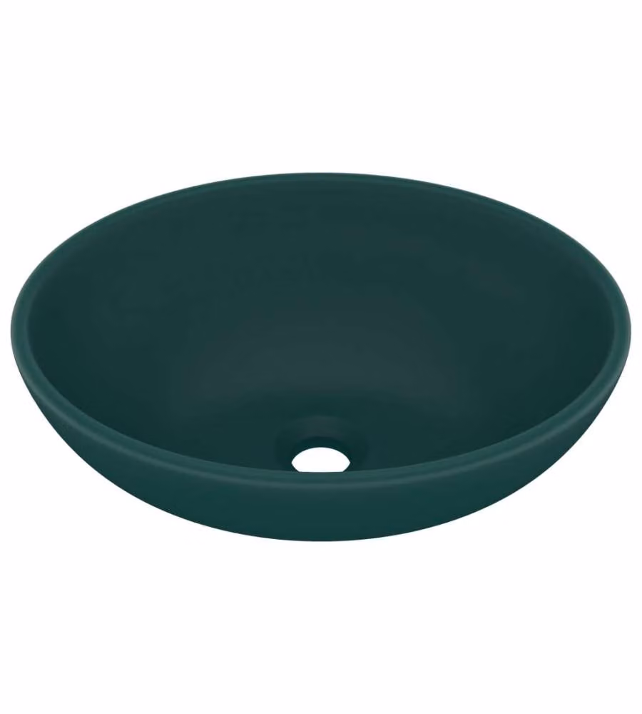 Lavandino Ovale da Appoggio vidaXL in Ceramica Verde Scuro Opaco L: 40 cm, P: 33 cm, H: 13,5 cm – 2