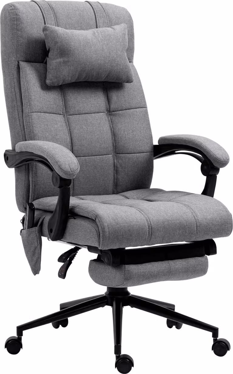 Sedia da ufficio con funzione massaggio, ergonomica, regolabile in altezza, con riscaldamento lombare, poggiapiedi, poggiatesta, in poliestere, grigio, 66x76x112-120 cm, grigio, 76,00 cm, 120,00 cm, acciaio, 66,00 cm, 120 kg