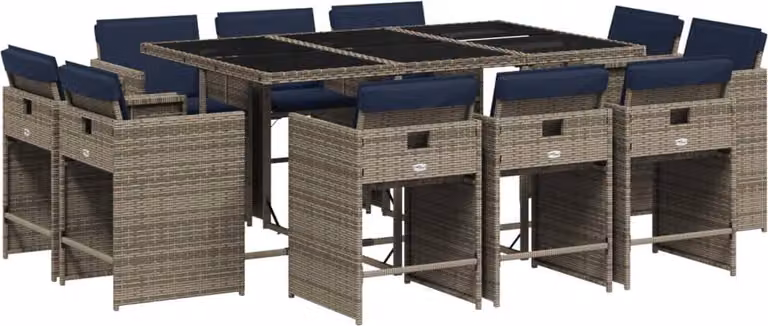 Set da pranzo da giardino da 11 pz con Cuscini in Polyrattan Grigio