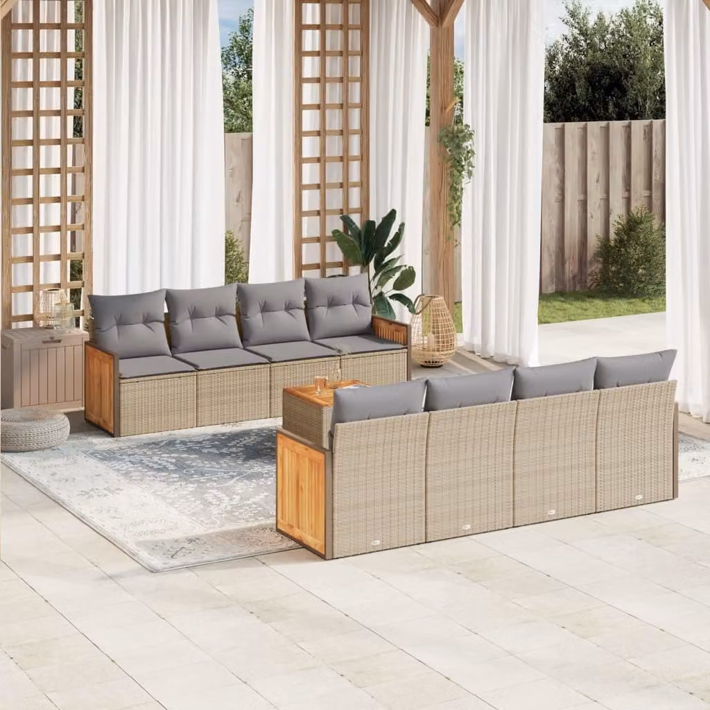 Maison Exclusive - Set da giardino 9 pezzi con cuscini in polyrattan beige