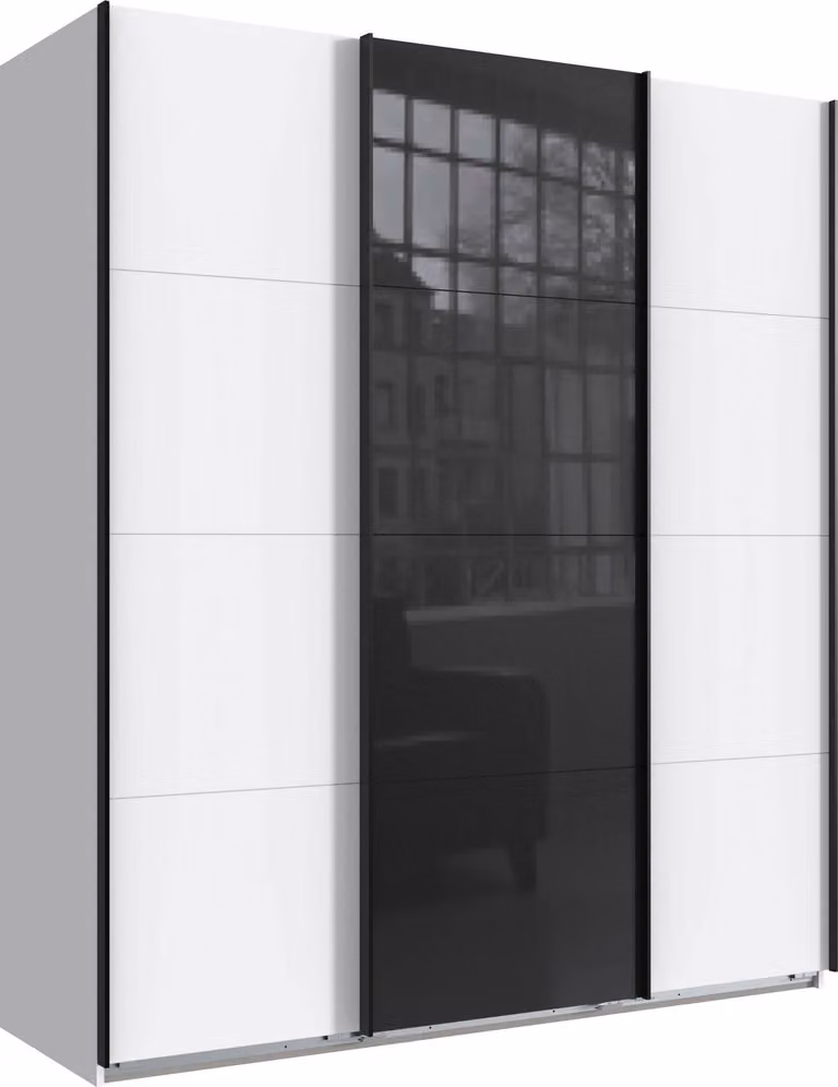 Armadio ad ante scorrevoli Norderstedt Armadio design selezionabile, bianco / vetro nero, 180x64x210cm