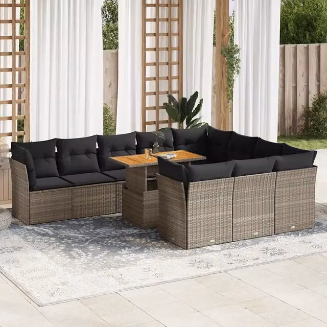 Set Divani da Giardino 11 pz con Cuscini in Polyrattan Grigio 3326979