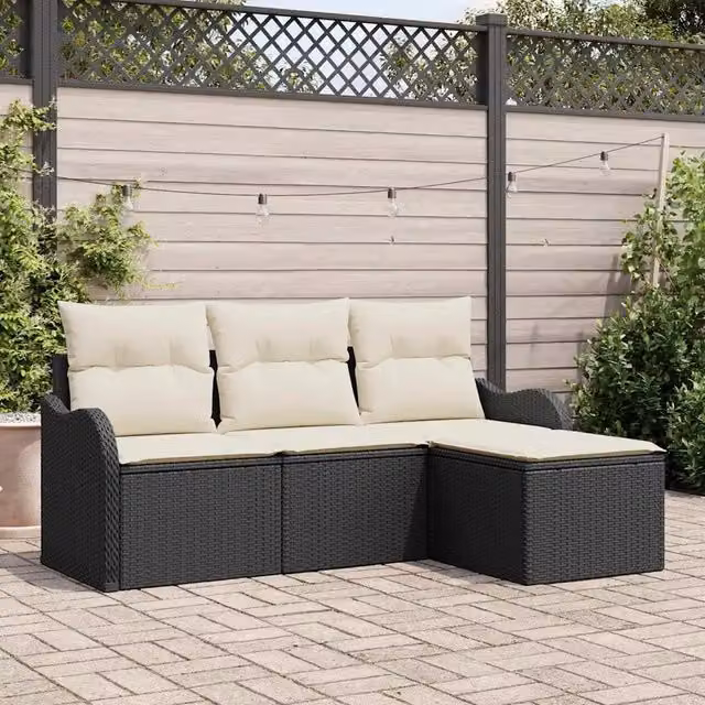 Set Divano da Giardino 4 pz Nero polyrattan 3354316