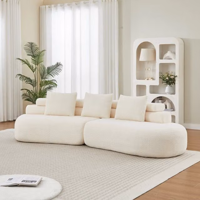 Desviae Divano modulare a 3 posti in ciniglia beige a 2 pezzi senza braccioli con 3 cuscini schienale configurabile