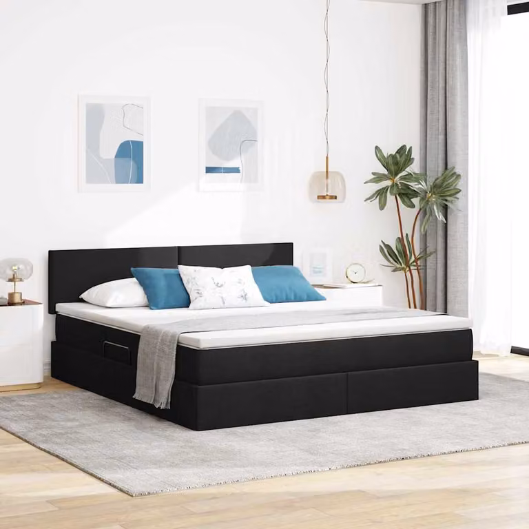 Letto con contenitore e materasso vidaXL in velluto nero L/P: 180 x 200 cm