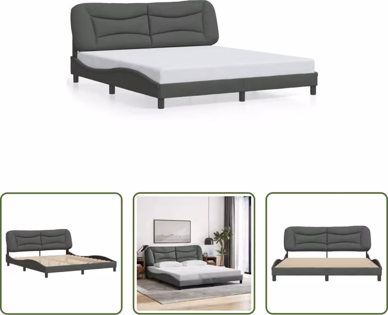 The Living Store Struttura letto con testiera in tessuto grigio scuro 180x200 cm