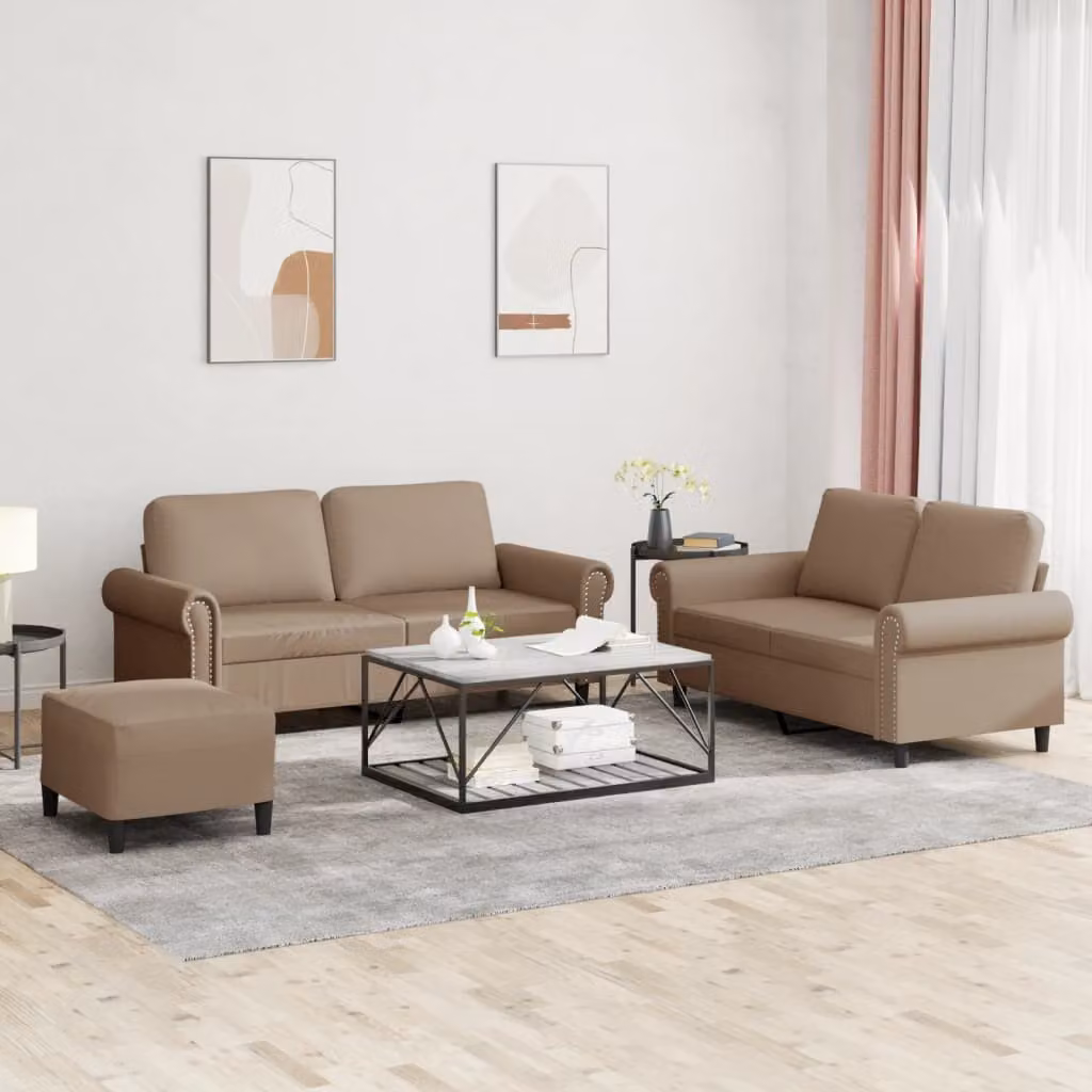 Set di 3 divani vidaXL in similpelle con cuscini beige e marrone per soggiorno in stile moderno – 1
