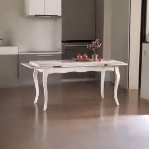 Tavolo provenzale allungabile in legno Shabby chic laccato bianco anticato basamento ondulato
