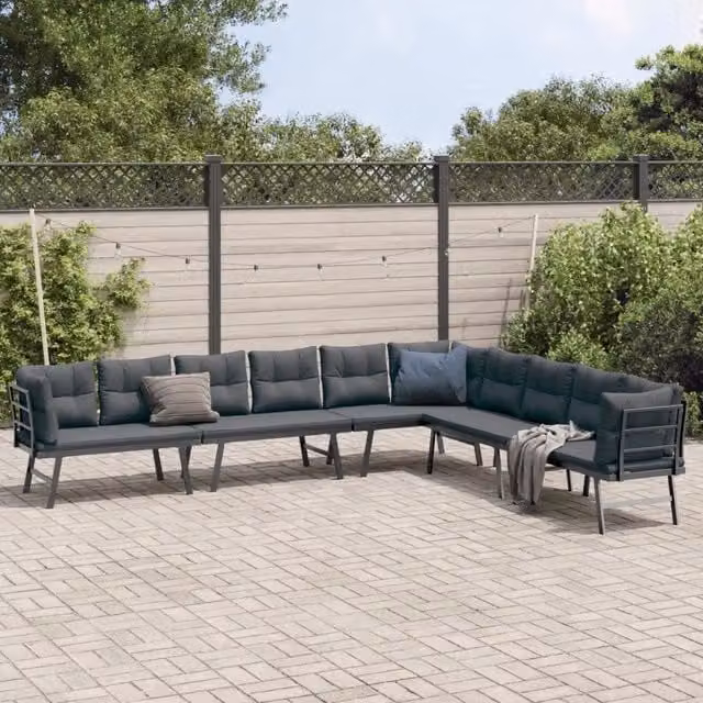 Set Panche Giardino Cuscini 4pz Nere Acciaio Verniciato Polvere 3283713
