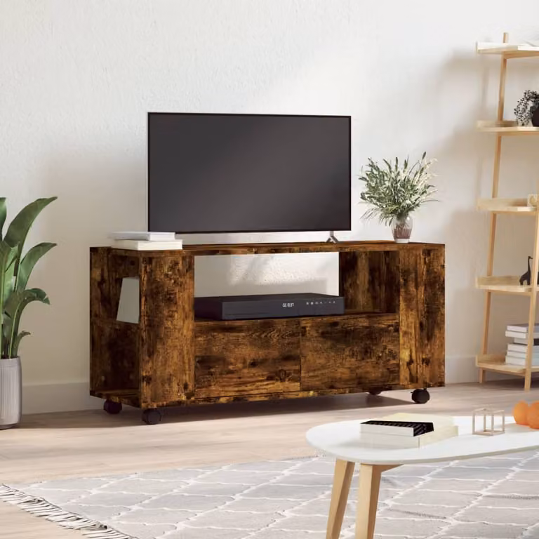 Mobile TV vidaXL in legno multistrato rovere fumo marrone con ruote L: 102 cm, P: 34,5 cm, H: 43 cm