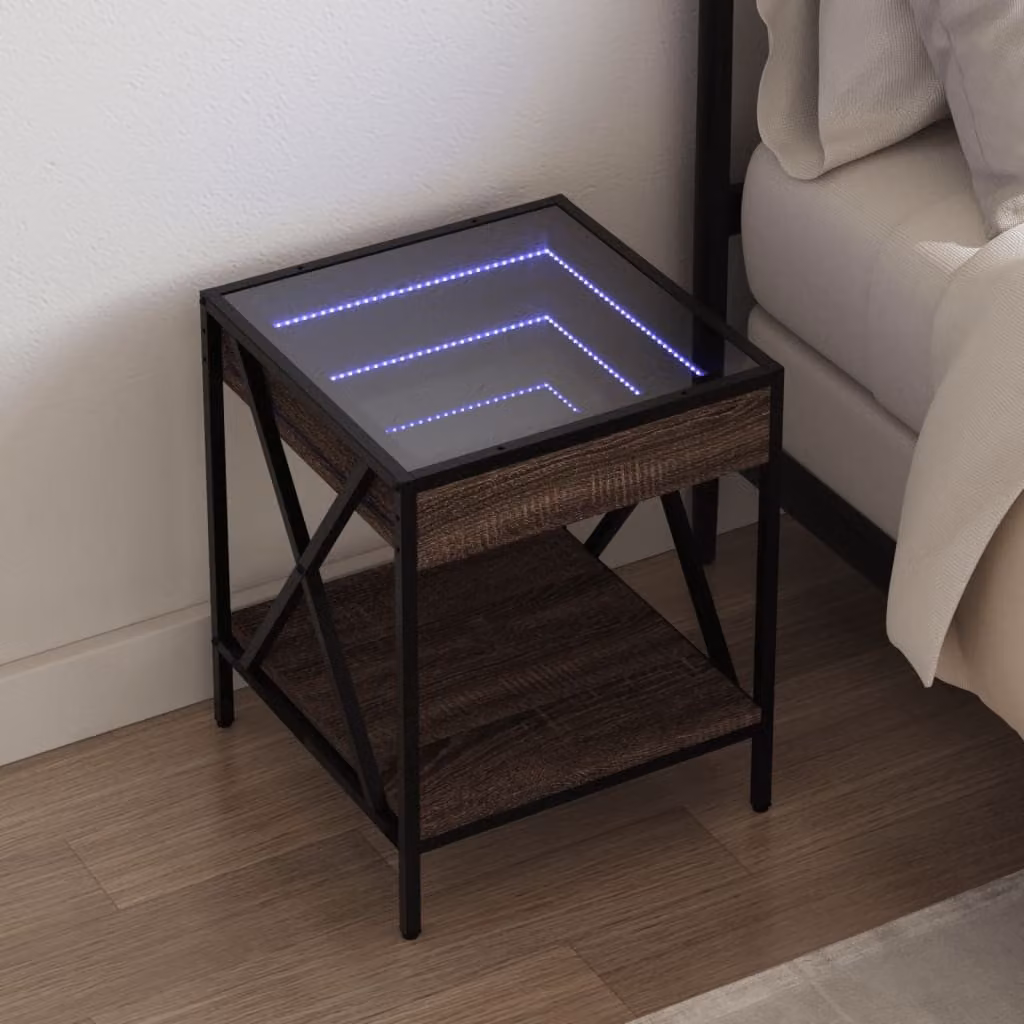 Comodino con LED Infinity vidaXL in Rovere Marrone L 40 cm, P 40 cm, H 49 cm