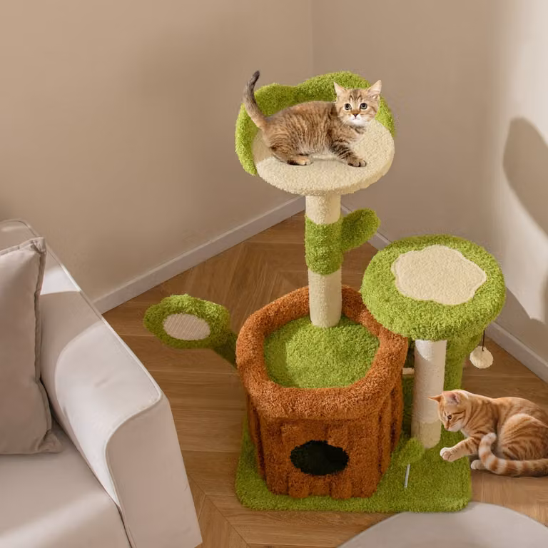 Torre multilivello Costway per gatti con condominio, tronco e letto imbottito, centro di attività per animali da interno, Verde