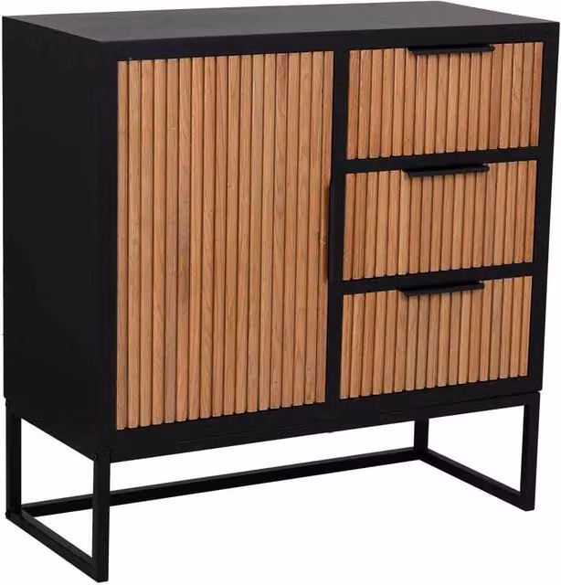 Credenza con 1 anta e 3 cassetti in legno e metallo 80x34x80h cm