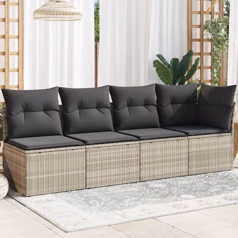 vidaXL Divano da giardino a L con cuscini grigio, struttura in metallo e rattan per 4 persone